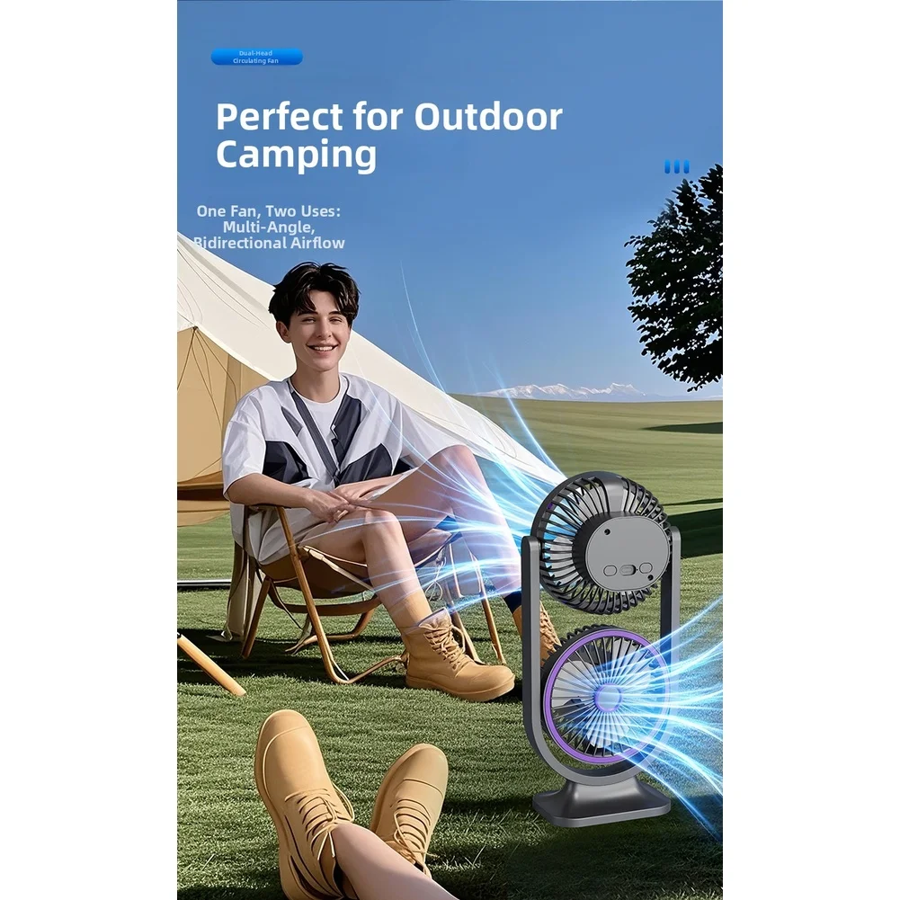 Dual Head USB Rechargeable Fan 360 Rotation 3 Speeds Quiet Portable Desk Car Cooling Ventilator For Home Office Travel Use