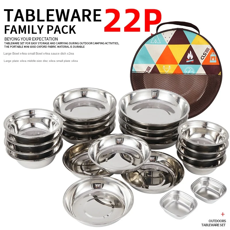 

Portable Plate 22-piece Set Outdoor Camping Tableware Go on Road Trip Barbecue Cookware Home Soup Basin Dishes Cooking Supplies