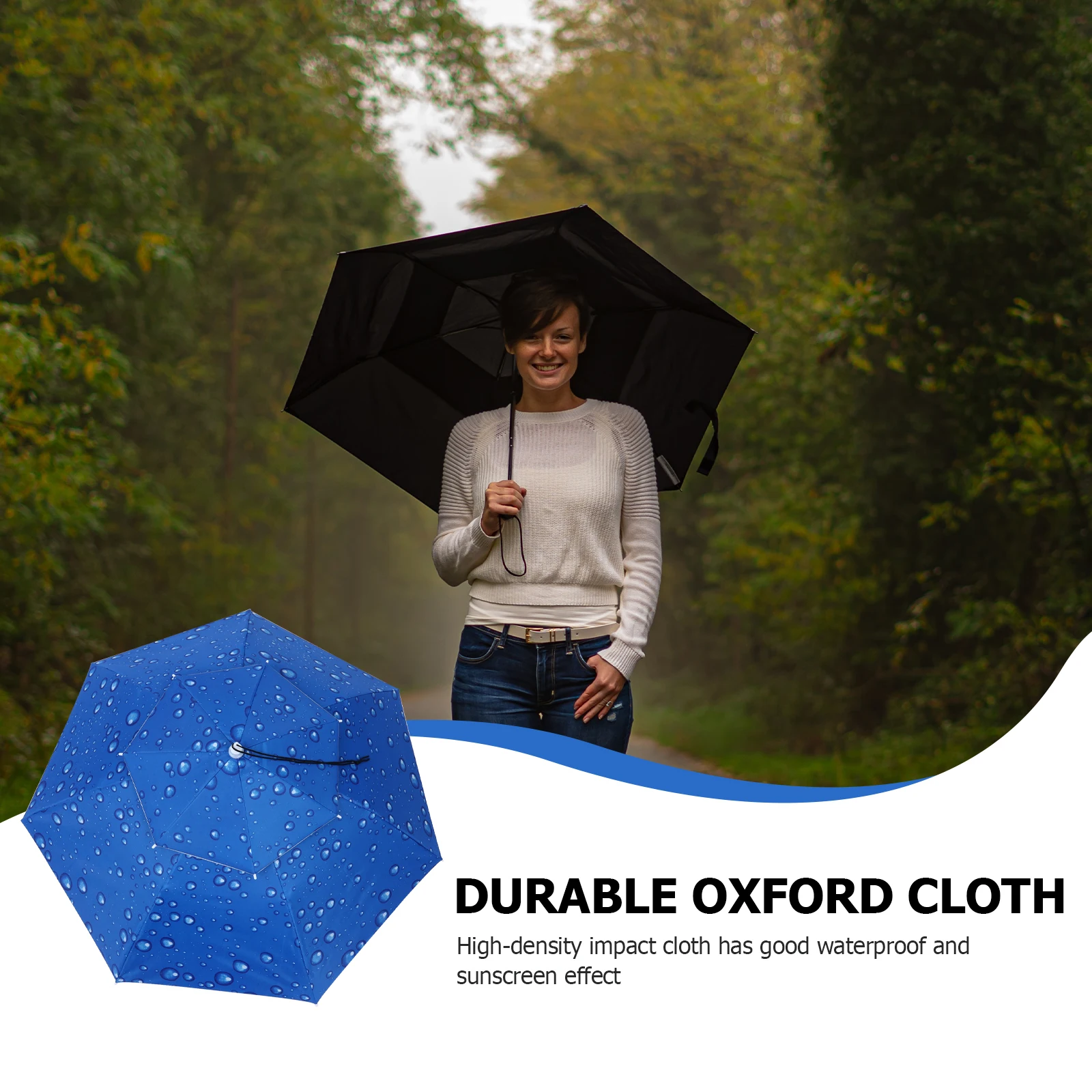 

1 pc 95Cm Thick Oxford -Free Umbrella Sun Rain Shading Foldable Lightweight Double Layer Fishing Cap