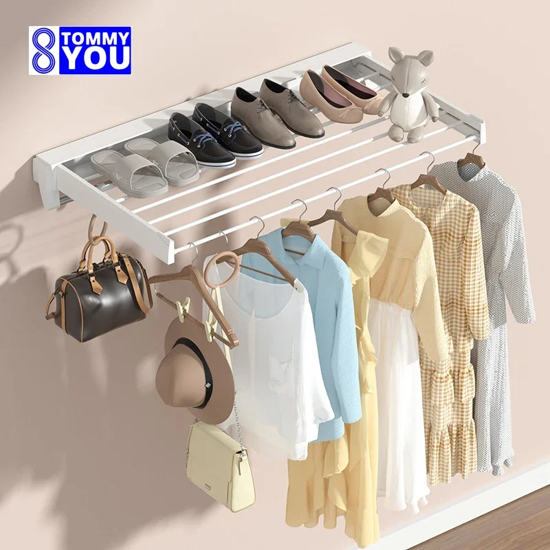 Invisible Telescopic Clothes Hanger Multifunctional Bathroom Towel Rack Indoor Balcony Folding Telescopic Coat Rack