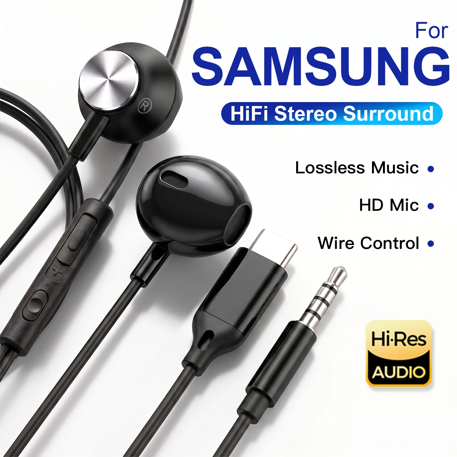 Fones de Ouvido com Fio Tipo C Intra-auriculares HiFi com Som Surround USB C para Samsung Galaxy S26 S25 S24 S23 S22 Ultra