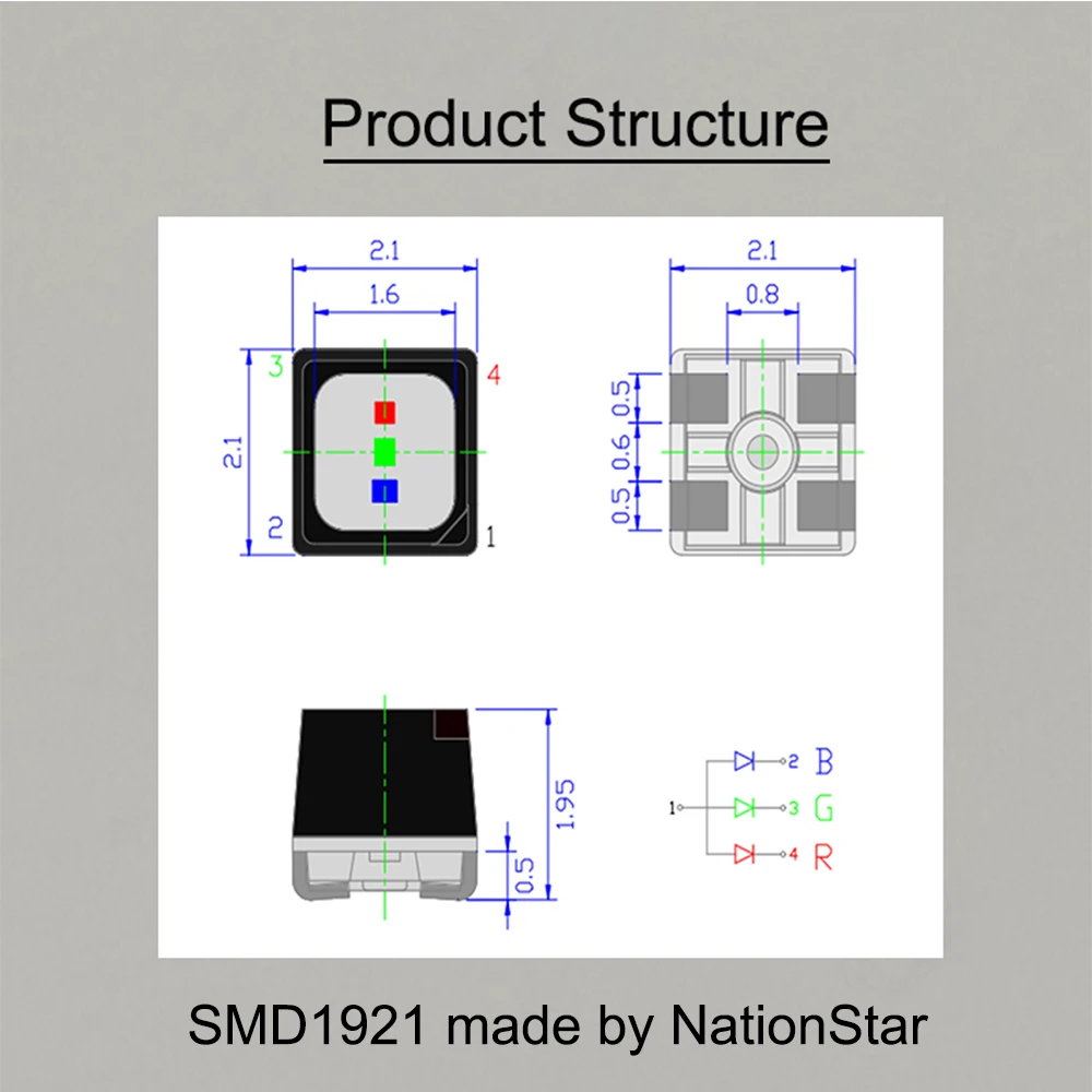 NationStar SMD1921 full color LED lamp of four feet used for LED display maintenance，outdoor RGB components for display