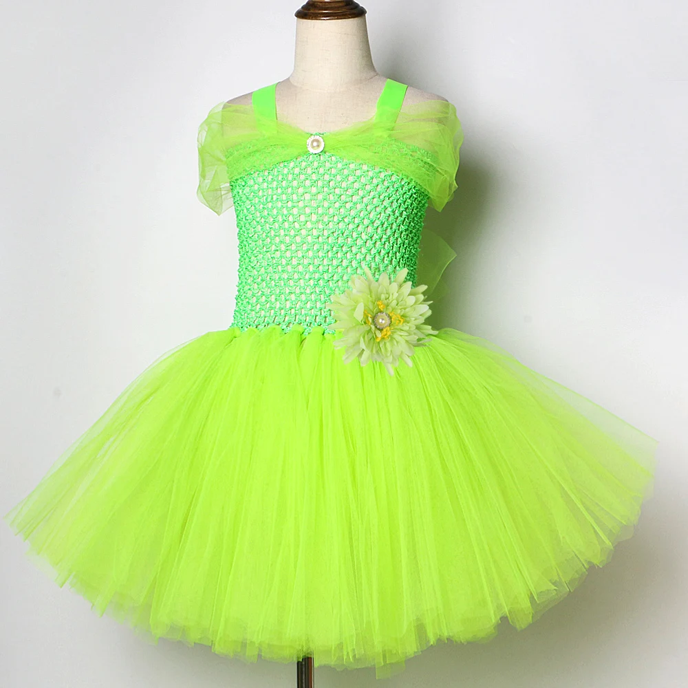 Girls Green Flower Fairy Fancy Dresses for Kids Christmas Costumes Halloween Outfit Princess Ballet Tutus with Wings Magic Wand