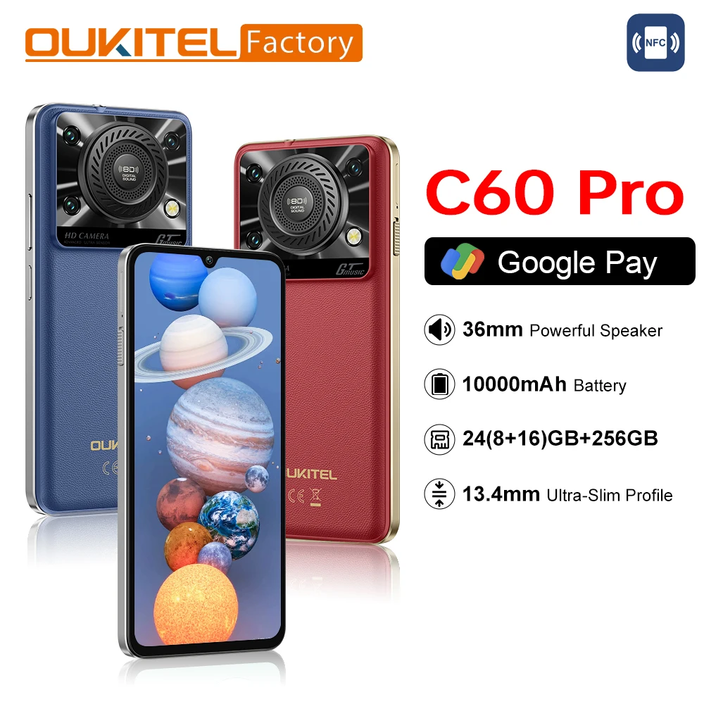 Oukitel C60 PRO smartphone 10000mAh Battery 24GB+256GB 6.88''HD 90Hz Android 15 13.4nm 36mm Powerful Speaker cell phone