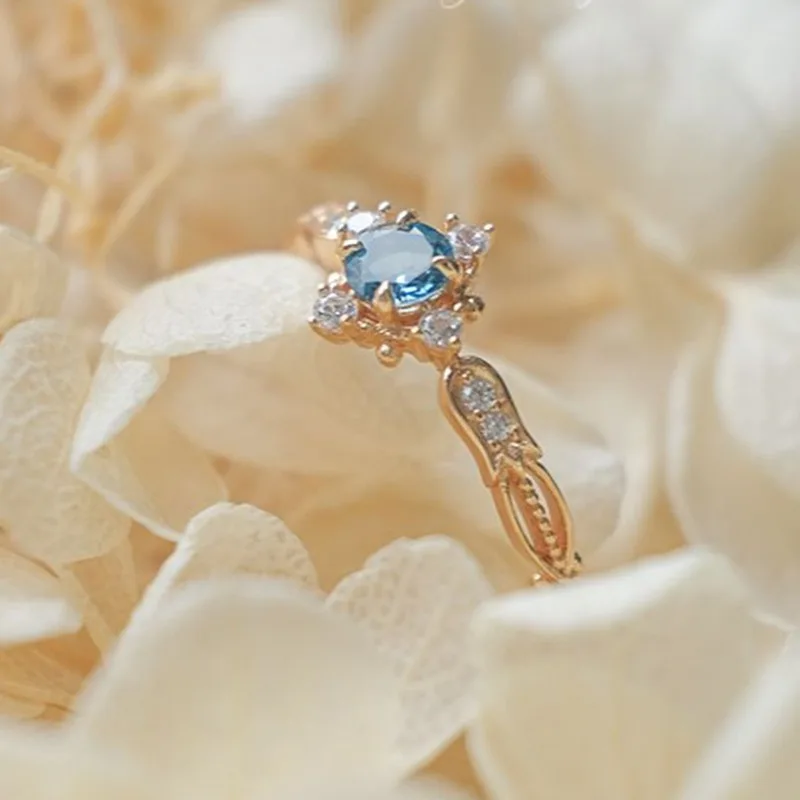 زنبق عتيق للوادي الأحجار الكريمة الزرقاء خاتم حي للنساء خاتم ياباني طازج مرصع على الموضة مجوهرات فاخرة خفيفة #2