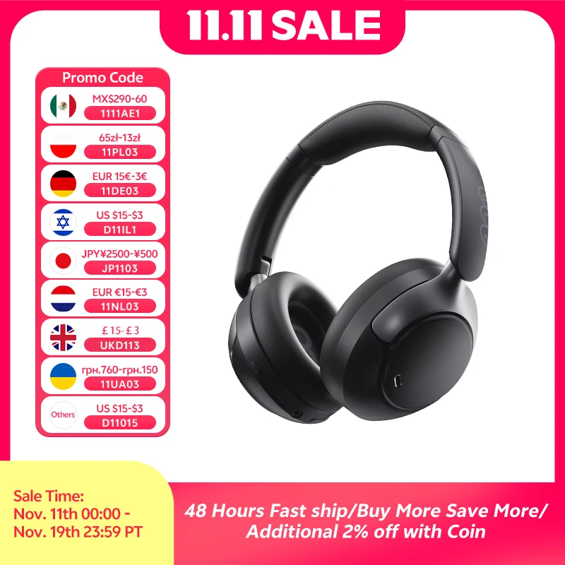 QCY H3 Pro ANC Wireless Headphone 50dB Noise Canceling Hi-Res Spatial Audio Earphone with LDAC Bluetooth 5.4 Over Ear Headset