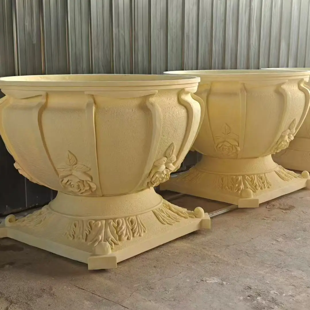 

Hxl sandstone flower pot large mouth garden landscape fiberglass sculpture flower pot