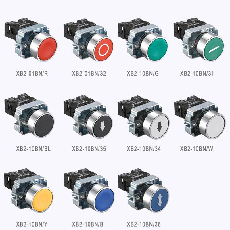 Button switch self reset XB2 small mushroom head emergency stop 22mm knob key start inching power on XB2-BS542 XB2-BA31 XB2-BA42