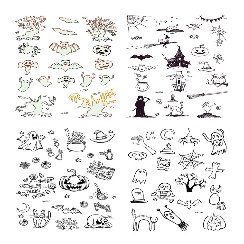 

4PCS Luminous Temporary Tattoos Halloween Party Stickers Waterproof Fun Festival Body Labels Safe Kids Cartoon Theme