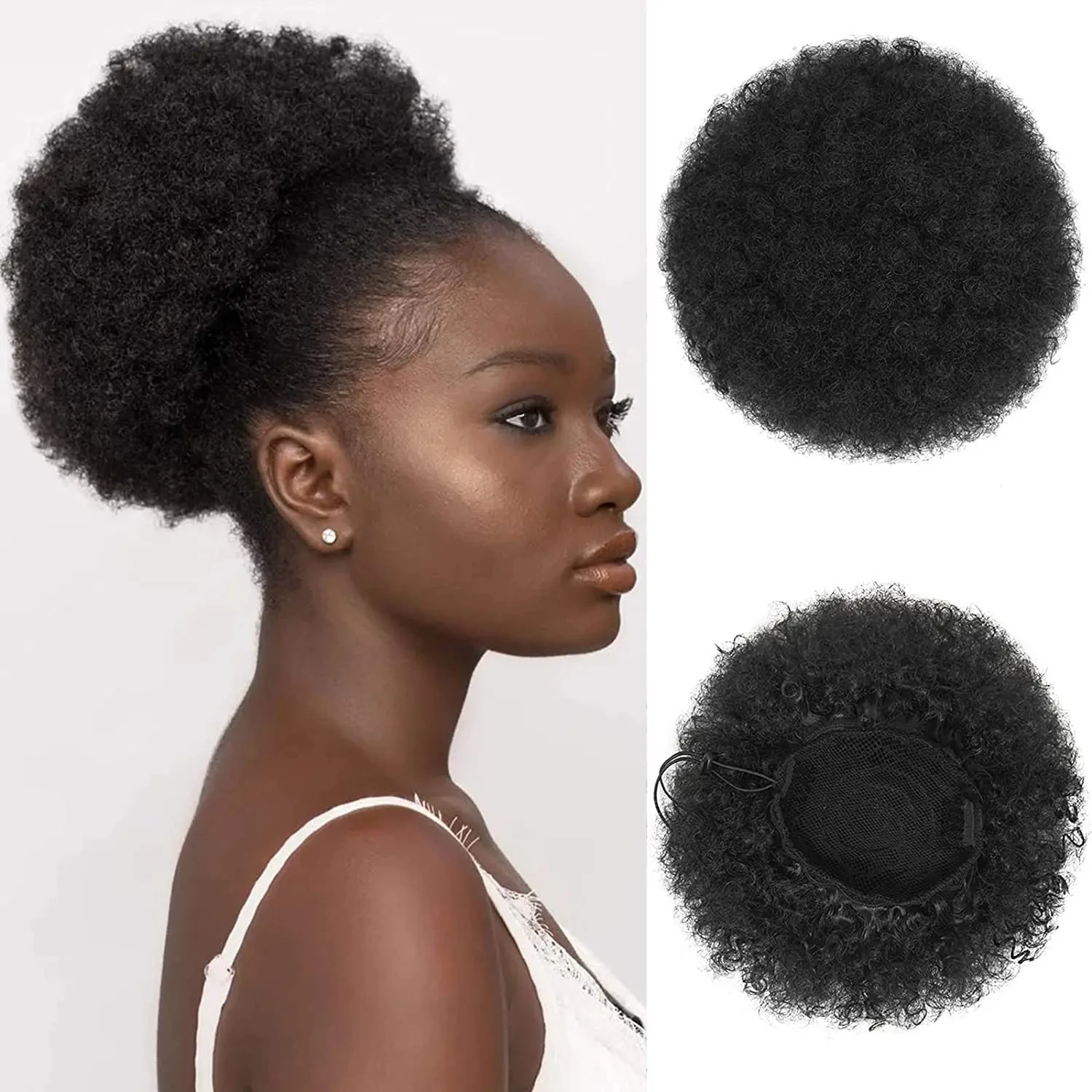 Afro Puff Drawstring Ponytail Human Hair Brazilian Kinky Curly Drawstring Ponytail Afro Puff Bun Chignon Accessories