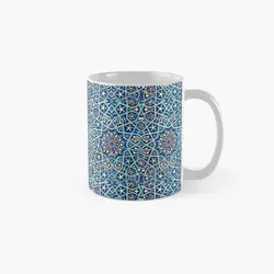 Blue Aquatic Persian Mosaic Design Class  Mug Tea Drinkware Photo Coffee Gifts Design Picture Handle Round Cup Printed Simple
