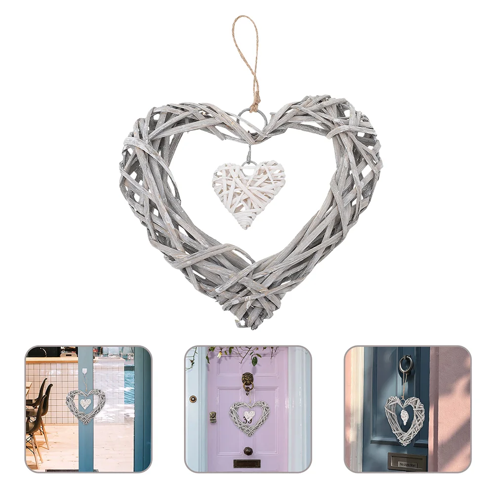 

3 Pcs Heart Craft Hanging Decor Wicker Wreath Rattan Wall Christmas Tree Tinsel Garland Wreaths Door Natural