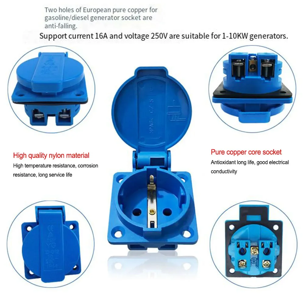 1PCS Industrial Waterproof Socket European Socket Copper European Plug 220V 16A Electric Power Connector Waterproof Dustproof