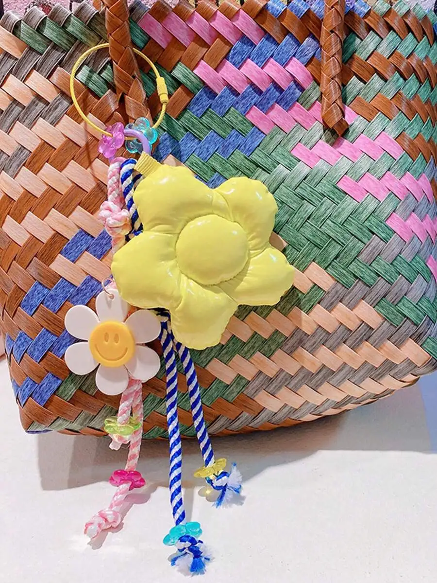 

Handmade Macaron Big Flower Keychain, Sweet Pendant, Nylon Braided Rope, Fashion Bag Charm, Colorful Bag Pendant