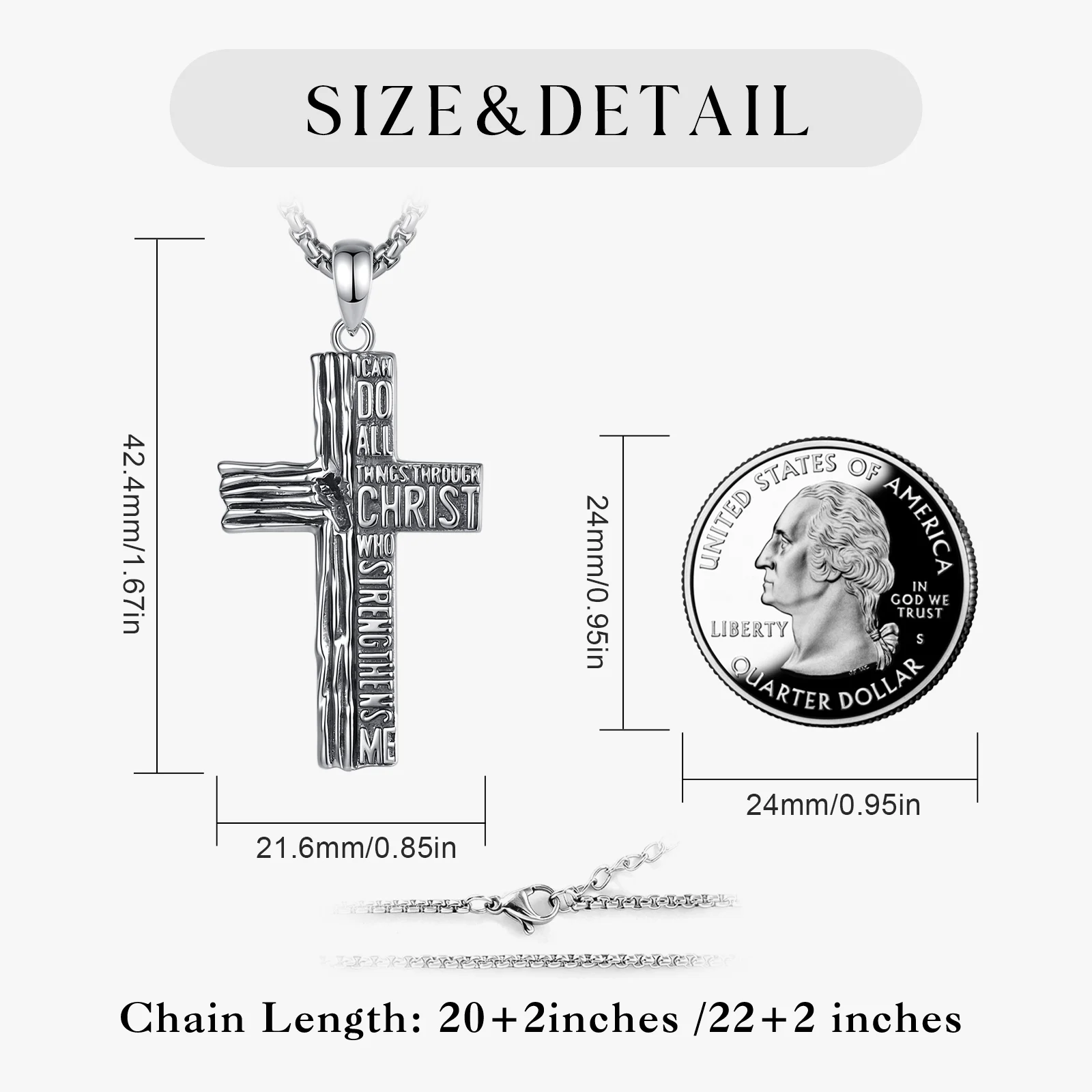 Eudora Copper Bible Verse Cross Necklace for Men Women Christian Amulet Vintage Pendant Religious Jewelry Blessed Gift ﻿