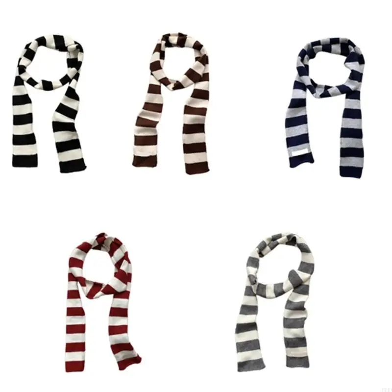 

Handmade Knitted Striped Scarf for Female Girl 2000s Long Neck Scarf Spring Autumn Narrow Thin Scarf Harajuku Neck Wear