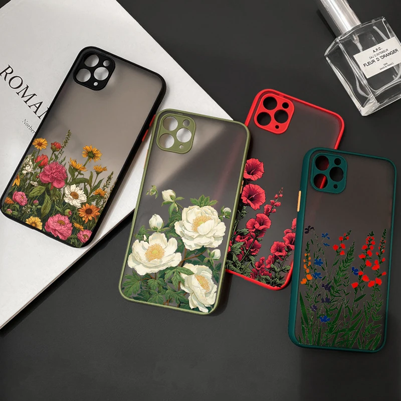 Fashion Hibiscus Flower Phone Case For iPhone 15 13 Pro Max 14 11 12 Mini XS X XR SE20 7 8 Plus Camellia Hard Matte Cover Fundas