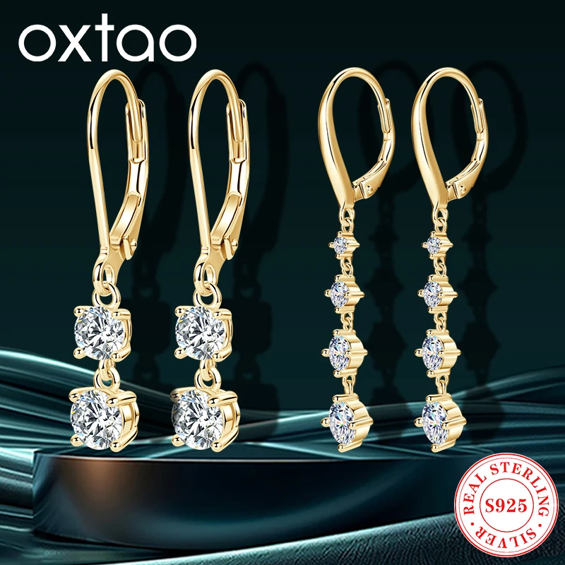 

OXTAO Elegant 4.5mm Moissanite Drop Earring Original 925 Sterling Sliver Long Tassel Dangle Earrings Wedding Jewelry for Women