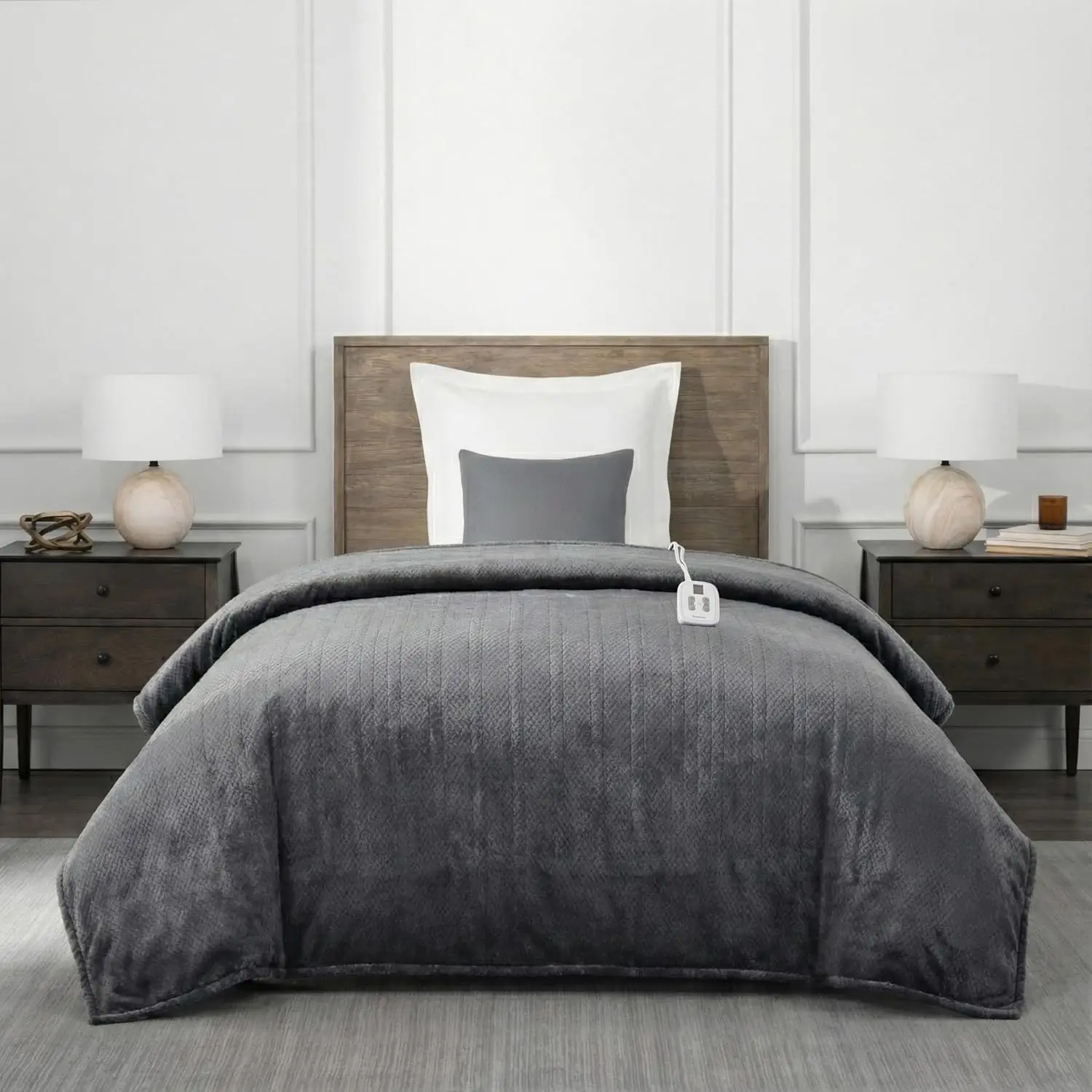 

Electric Heated Plush Herringbone Blanket with 10 Heat Settings & Timer, Twin Size, Gray