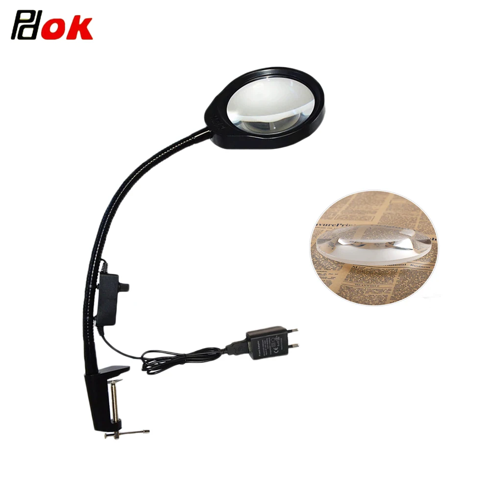 10X Illuminated Magnifier Magnifying Clip On Desktop Glass Reading Loupe Metal Hose LED Lighted Lamp Desk Magnifier With Clamp