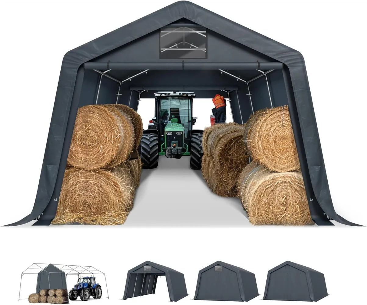 13'X22'X9.6' Outdoor Portable Storage Shelter Shed Garage with Roll up Zipper Doors & Vents Carport for Motorcycle Waterproof