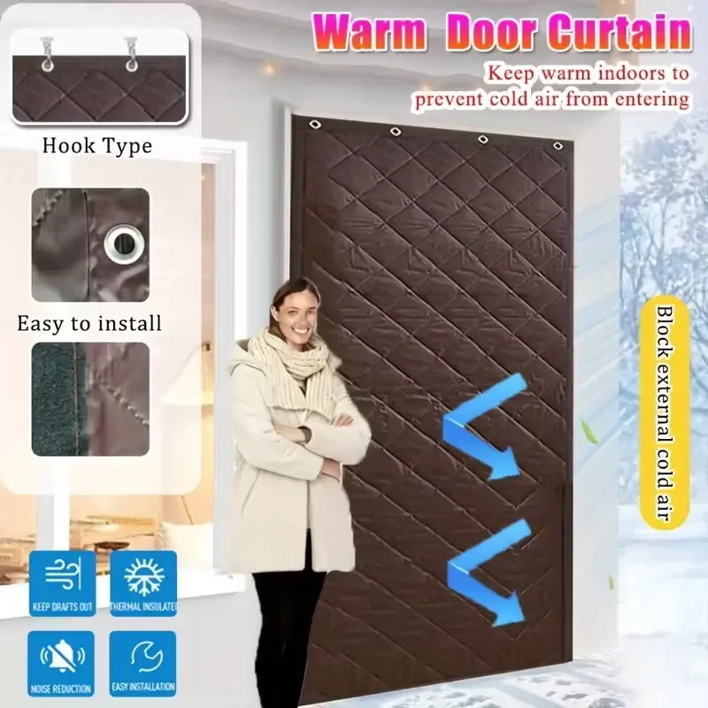 1 Piece Winter Door Curtain, Windproof & Thermal Insulated, Easy to Install, Privacy Partition for Home Living Room Entrance