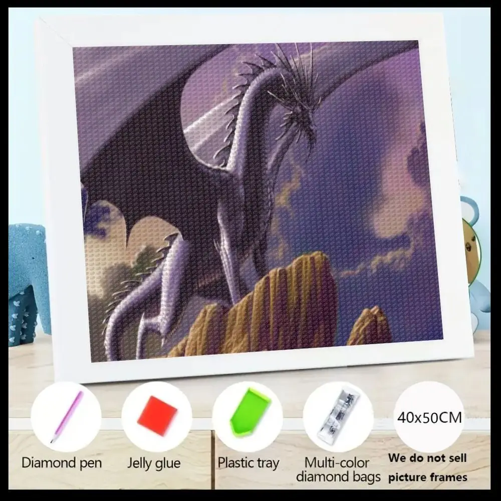 

Набор для алмазной вышивки 5D «Фантастический дракон», 40x50 см, с инструментами (алмазная ручка, клей-желе, поддон, цветные стразы)
