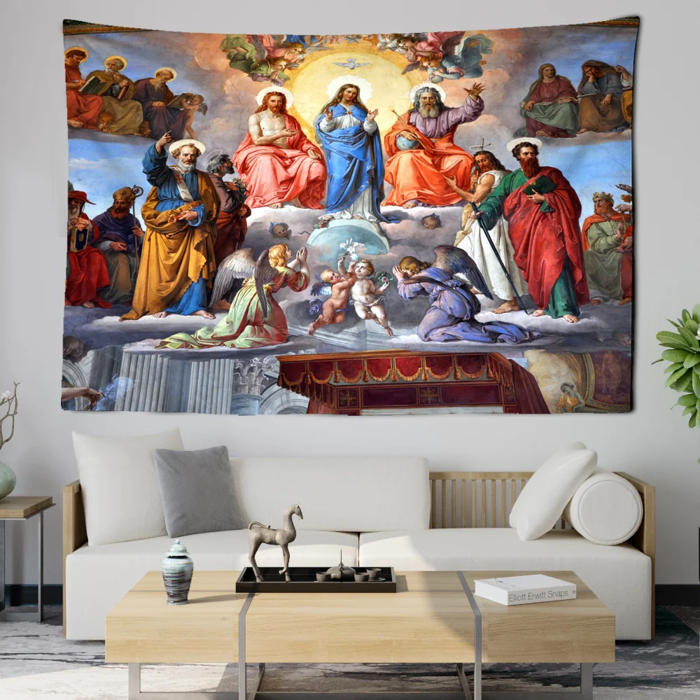 Ancient Western Legend Tapestry Virgin Mary Jesus Believer Boho Room Wall Background Decoration Wall Hanging Room Decor Mural