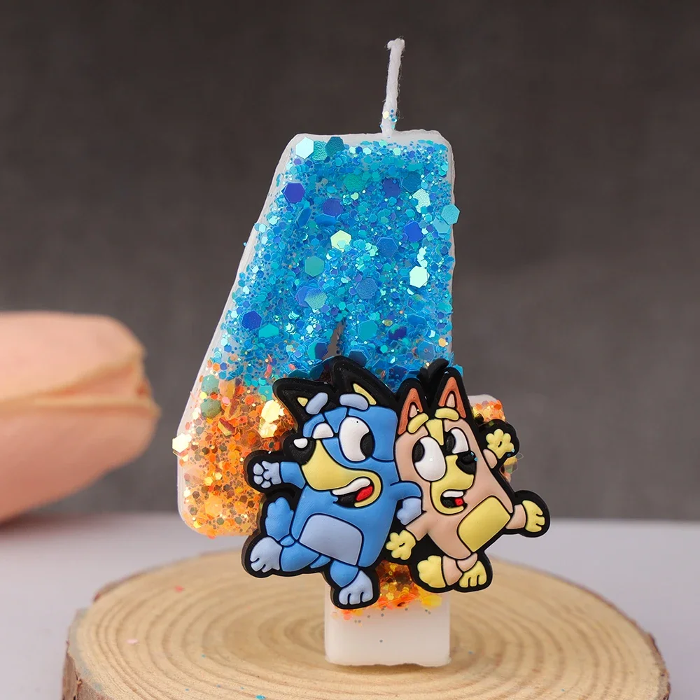 NIEUWE 0-9 Nummer Blauw Bingo Anime Kaars Leuke 3D Stripfiguur Party Cake Plug-in Verjaardagstaart decoratie Gift 2025