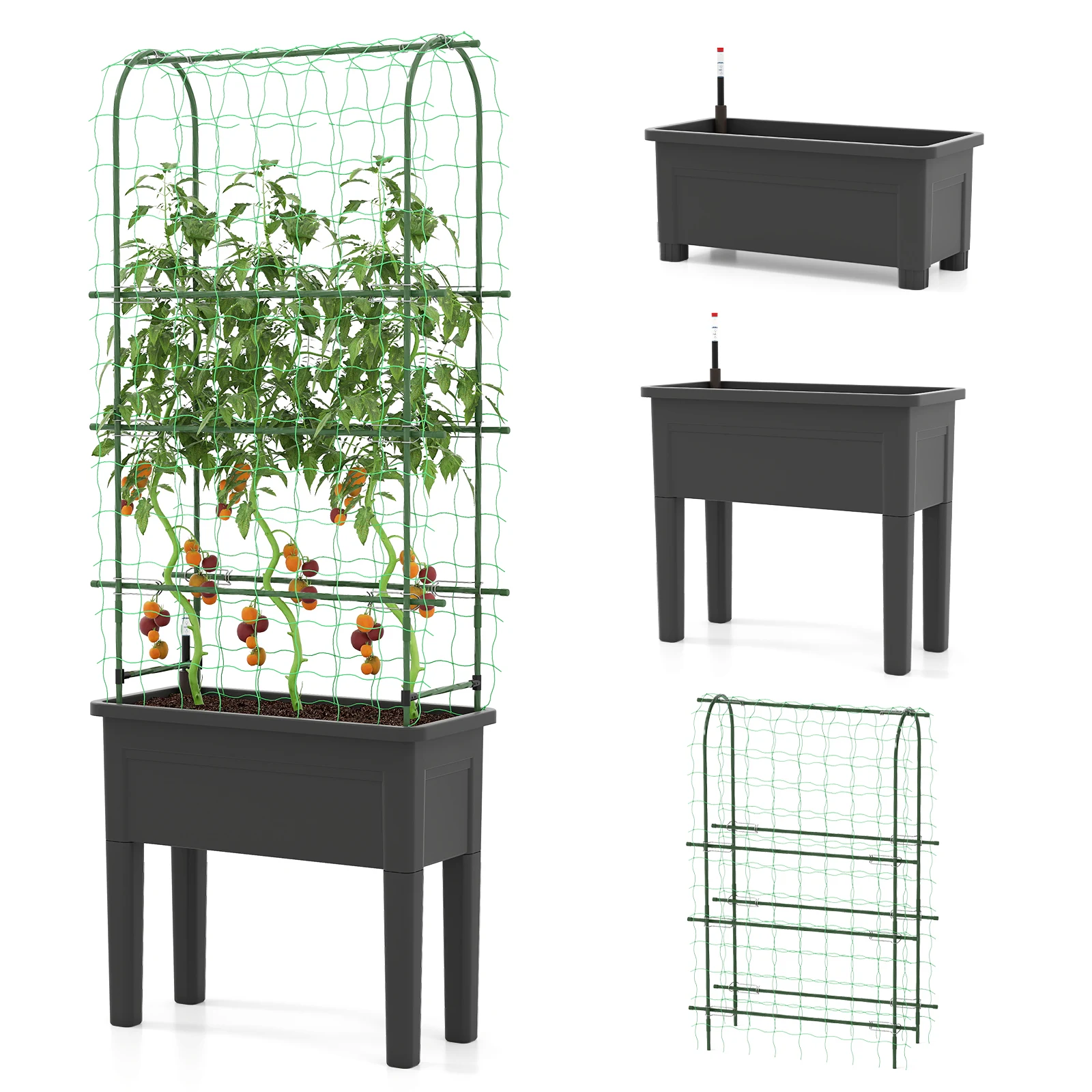 

Ящик для цветов с приподнятой садовой кроватью и индикатором уровня воды в решетку для восхождения