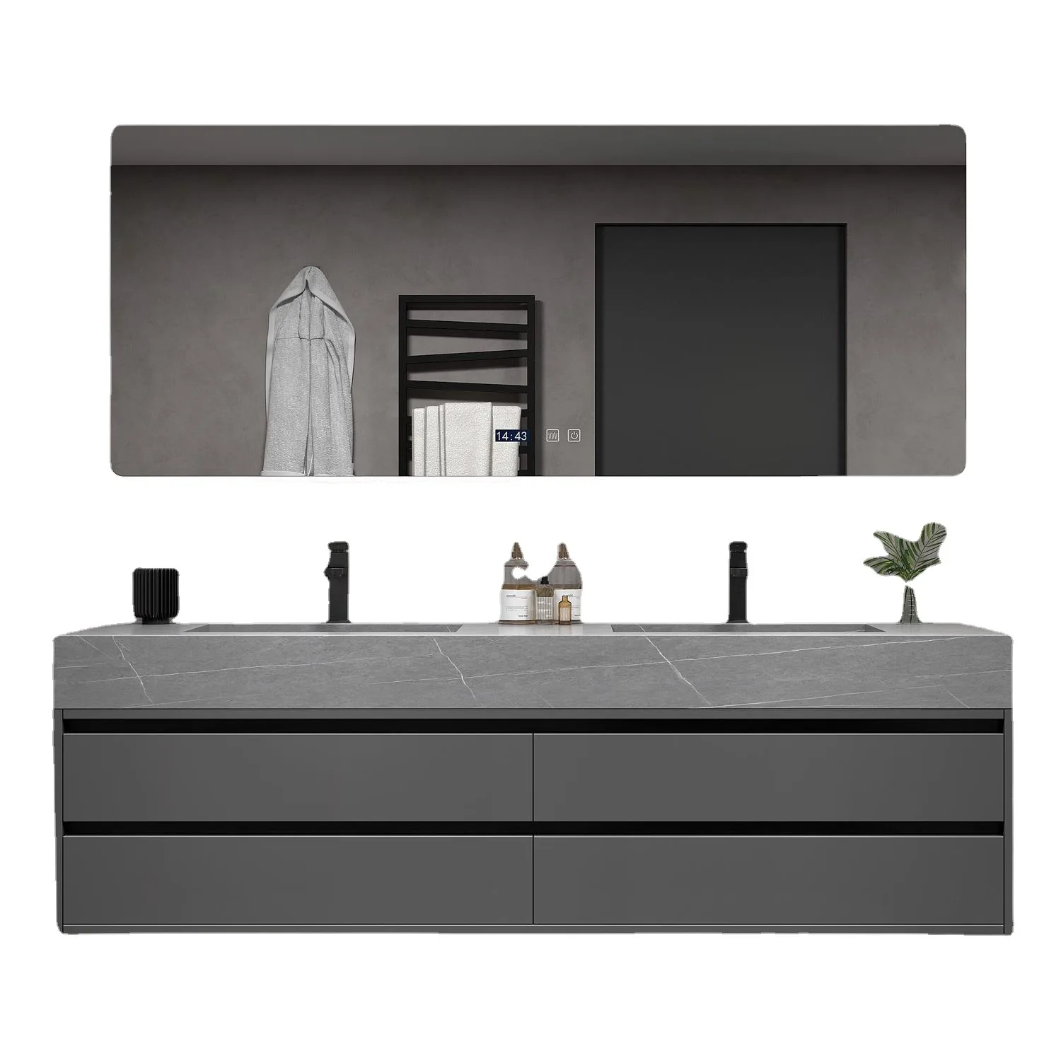 بلاطة صخرية حديثة وبسيطة، خزانة حمام مدمجة قابلة للانحناء الساخن، مجموعة خفيفة فاخرة من السيراميك بدون خياطة