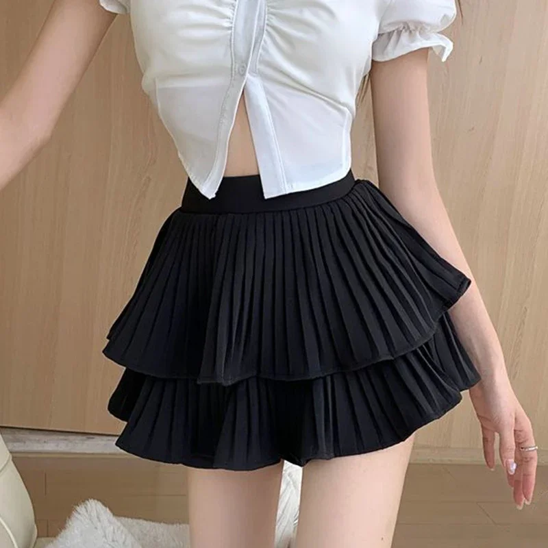 Tiered Ruffled Mini Skirt High Waist Layered Flowy Chiffon Short Skirt Summer Spring Women Soft-Girl Fairycore Outfit