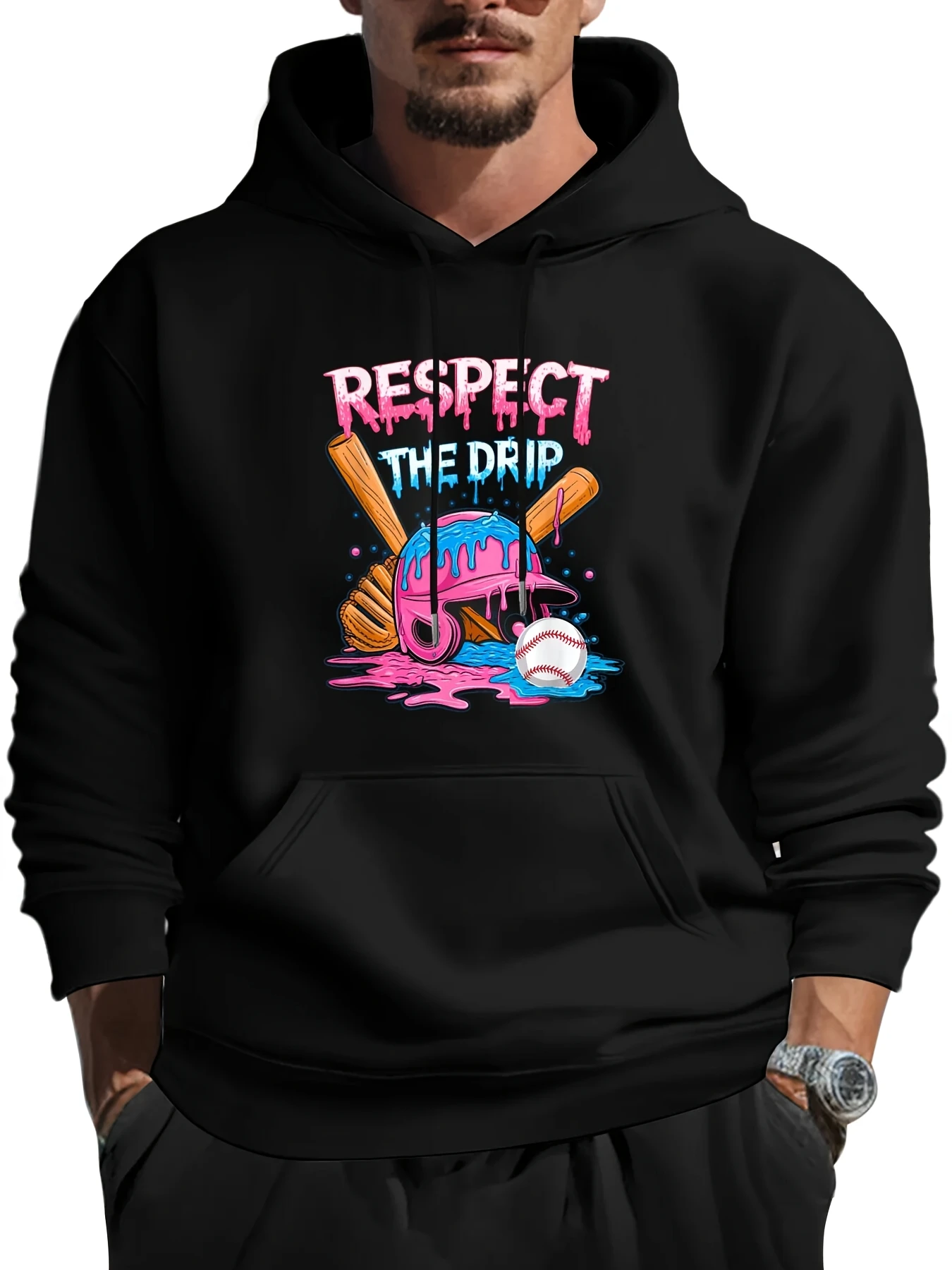 Respect The Drip Baseball Drip Ice Cream Drip Youth Novelty Aesthetic Graphic Hoodie Cute Hoodie Trending for Men