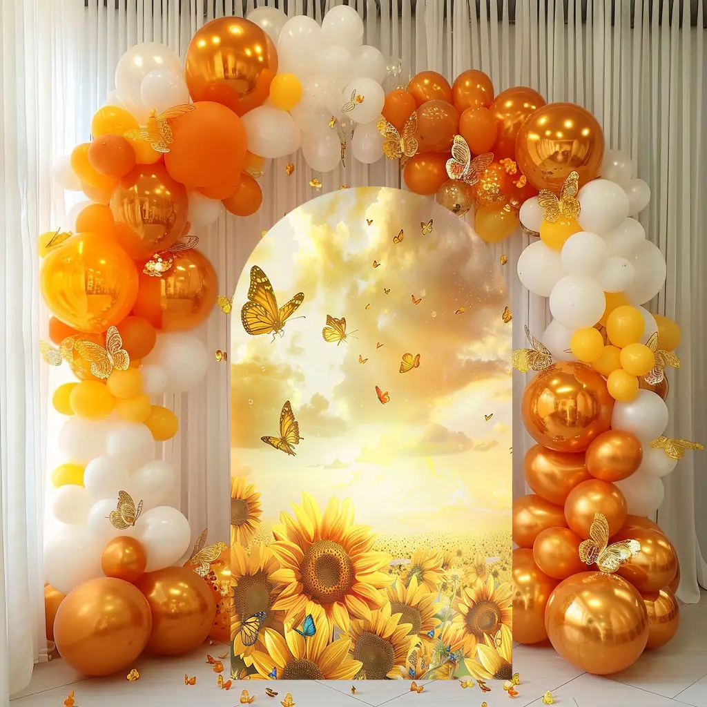 

Autumn Arch Backdrop Cover,Sunflower Butterfly Arched Stand Cover,Thanksgiving Party Decoration,Double-sides-Elasticity-Washable