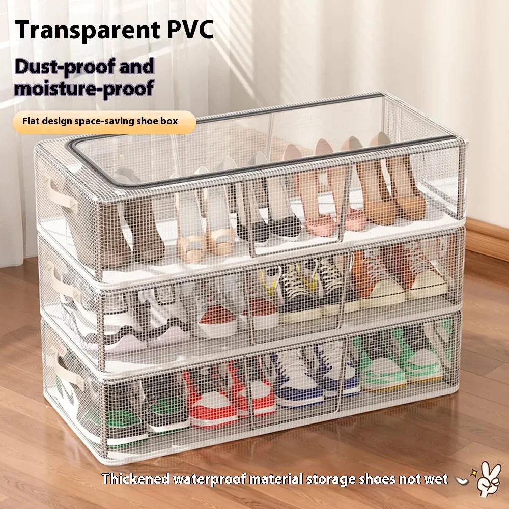 Foldable Shoe rack Sealed and dustproof Transparent visible Shoe  storage Boxes for bedroom Clothes organizer Space Saving