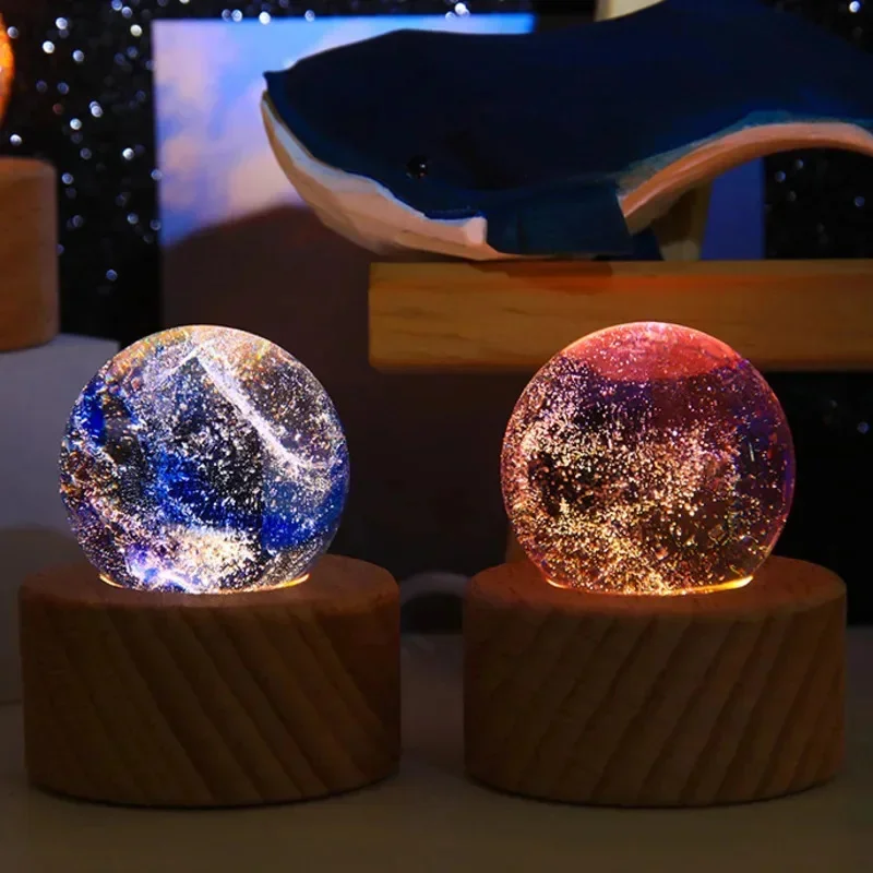 1 Set Fantasy Colourful Glass Star Ball Luminous Astronomy Planet Home Decoration Crystal Crafts Universe Model Birthday Gifts