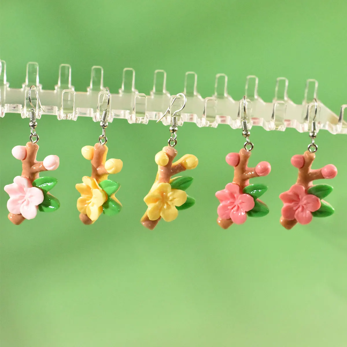 Shiny Resin Peach Blossom Earrings Daily Wear Gifts Give People Wear Jewelry Handmade Diy
