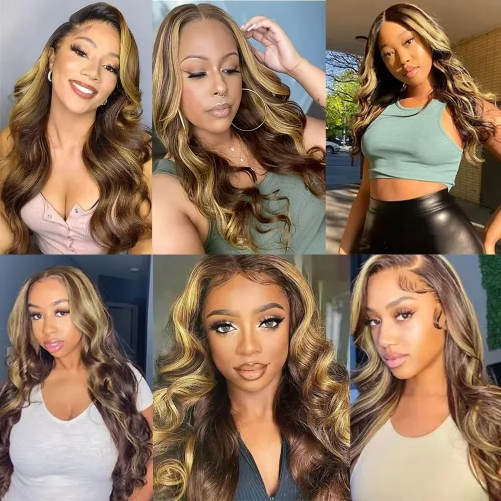 30인치 4/27 하이라이트 번들 바디 웨이브 인모 16A 브라질리언 레미 허니 컬러 인모 익스텐션 옴브레 4/5개 묶음