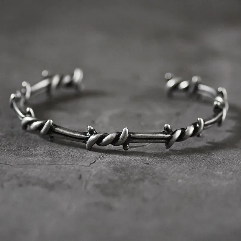 Classic Punk Hoop Engraved Rune Curse Journey To The West Opening Bracelets for Men