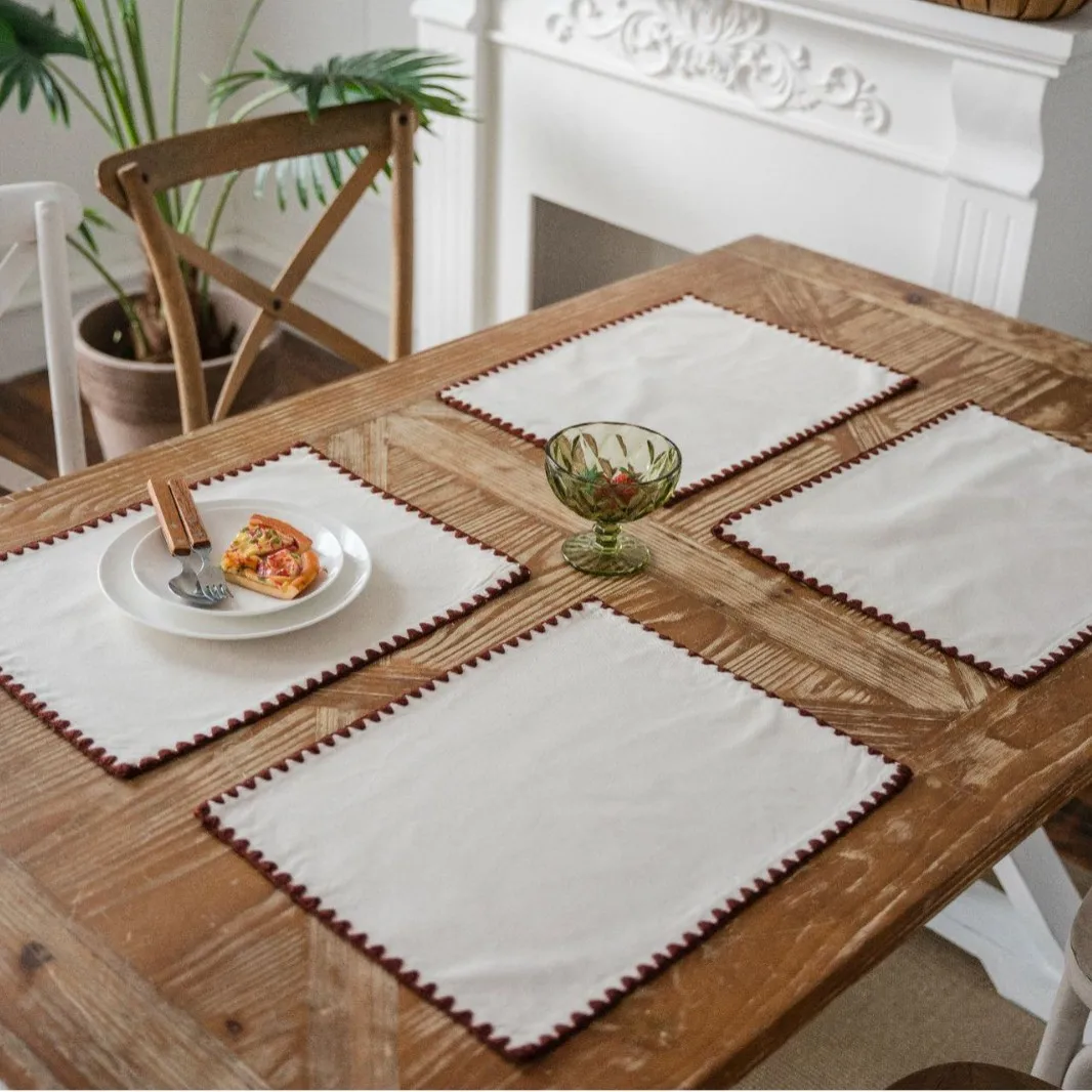 1PC Cotton and Linen Shell Edge Embroidered Placemat Wedding,Party,Hotel Desktop Insulation Mat