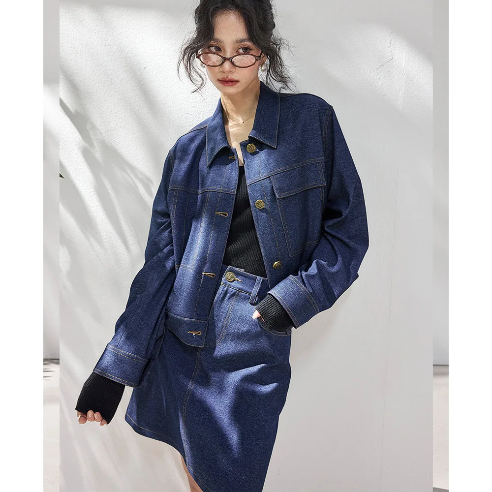 

Комплект из джинсовой куртки и юбки engdu Spring 2026: Новинка, винтажный стиль, корейский кэжуал, утягивающий силуэт, на четыре сезона