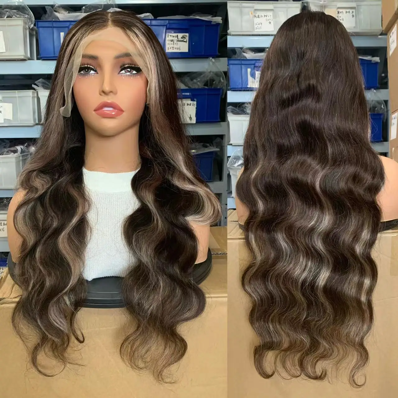 32inch Brown Highlights Blonde Body Wave Human Hair Wig 13x4 Transpaprent Lace Front Wigs Pre-Plucked Long Hair Wig For Woman