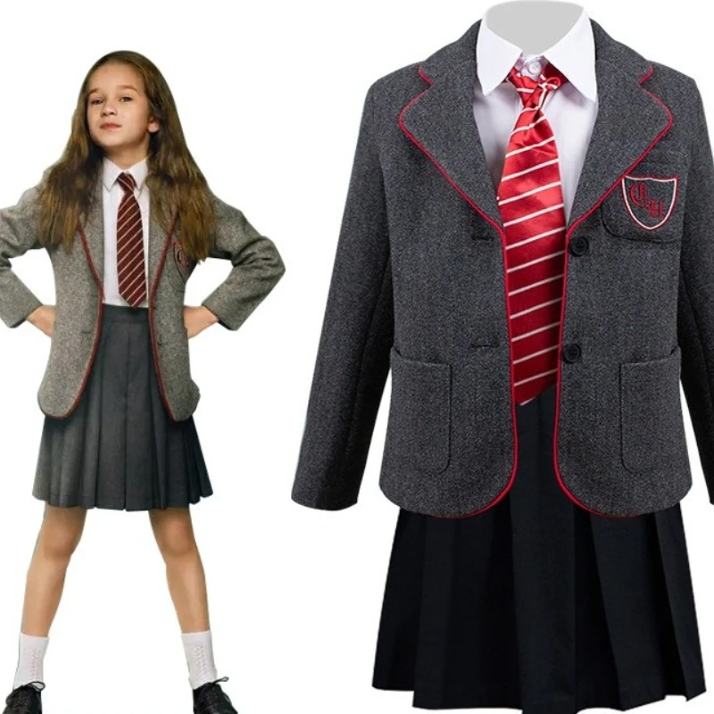 

Movie Matilda Cosplay Costume Full Set of Girls' Gray Campus Uniforms Dahls Matilda The Musical Costume Suit Kids Campus Stage