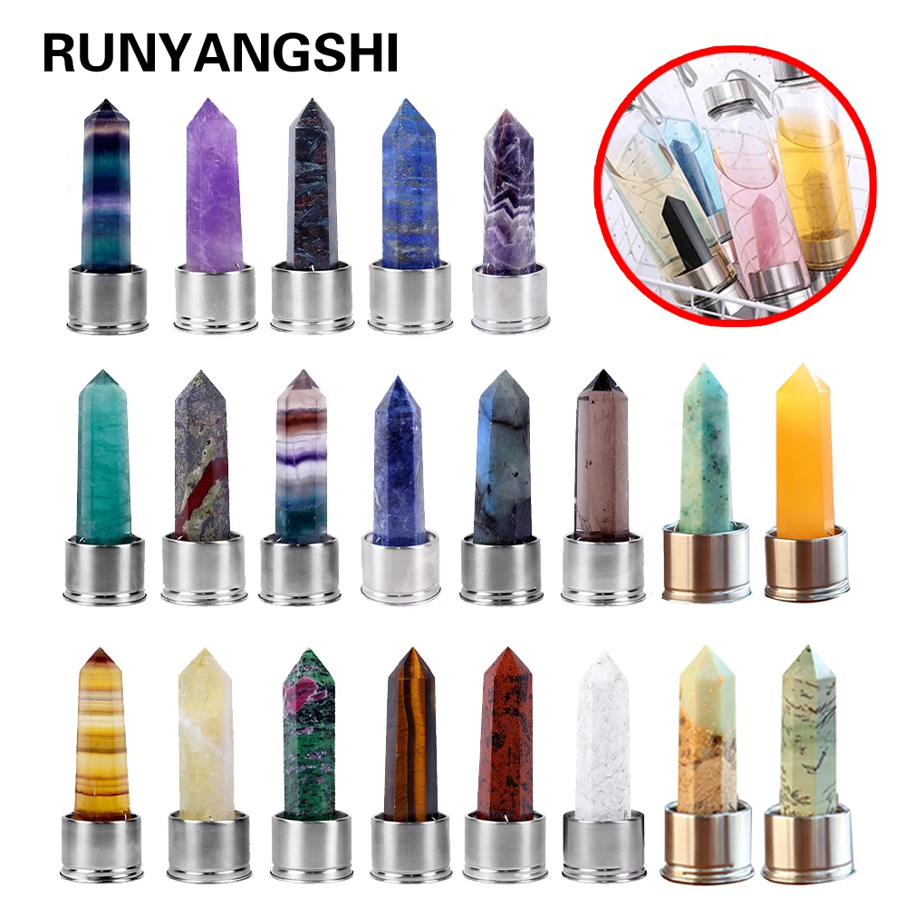 

1pc Natural Crystal Column with Base for Water Bottle Replacement Crystal Rose Quartz Energy Amethyst Tower Decoration