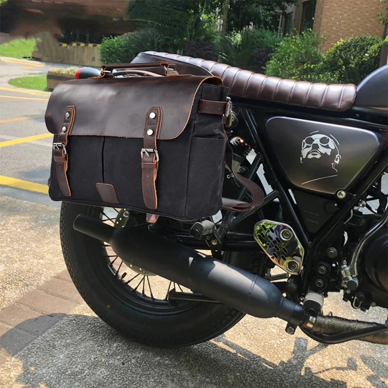 Vintage Motorcycle Side Bag Waxed Canvas Bike Luggage Bag Riding Saddle Leg for Bicycle Men Rider Shoulder Bag Crossbody Bags
