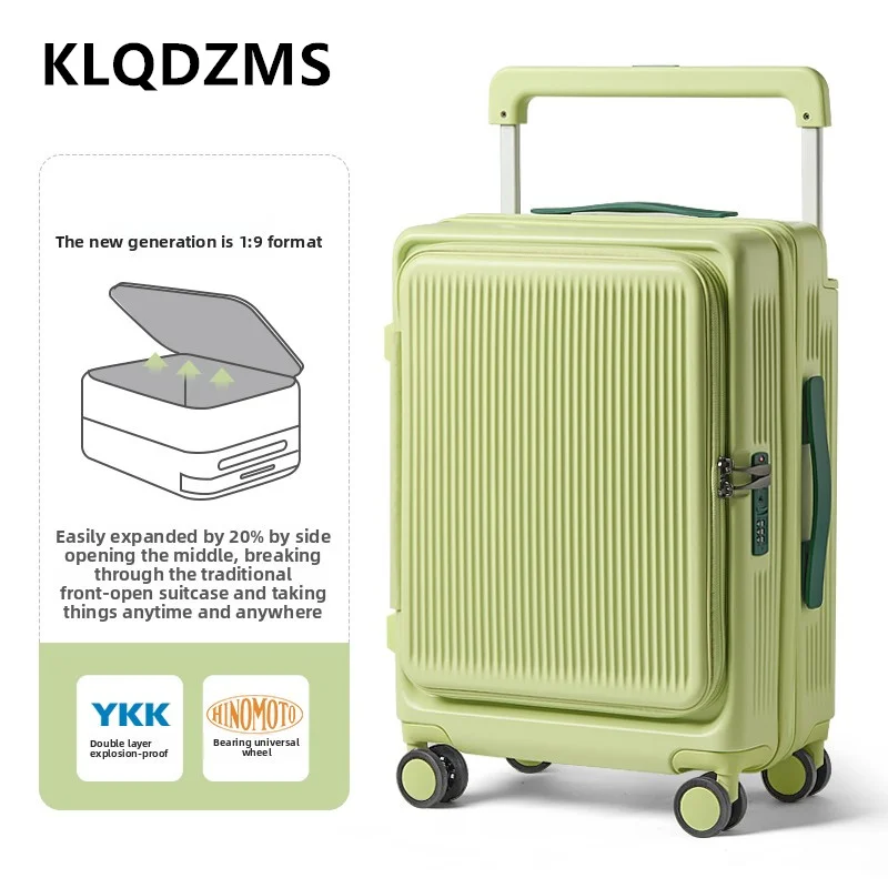 KLQDZMS ABS+PC Suitcase Front Opening Laptop Boarding Case USB Charging Trolley Case Multifunctional 20