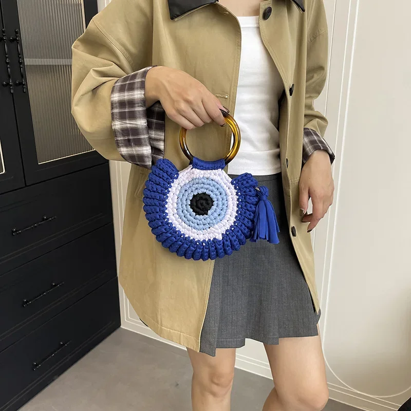 

Fashionable Tassel Knitted Handbag Large Capacity Casual Versatile Cotton Bag Trendy Knit Accessories