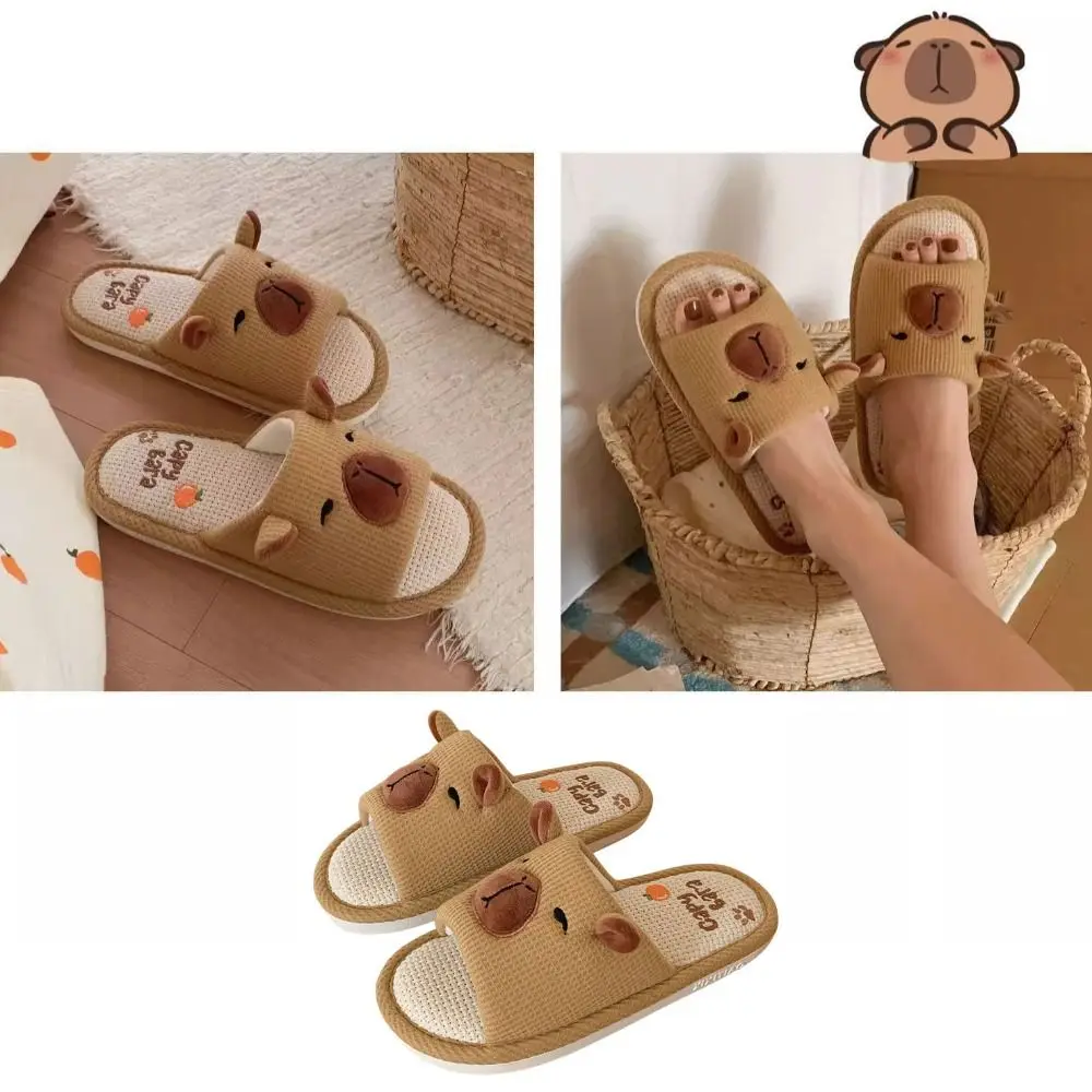 جميل لينة الدافئة كابيبارا النعال ملابس المنزل أحذية كابيبارا كتان النعال الكرتون المضادة للانزلاق الشتاء كابيبارا الشرائح النساء