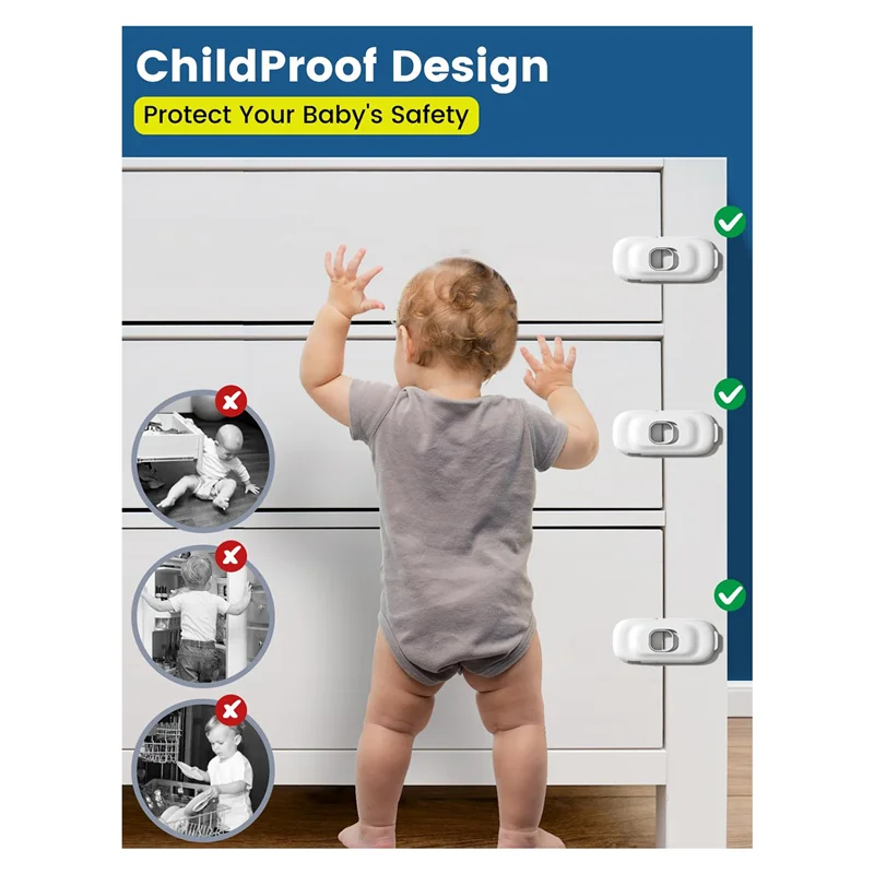 Cerraduras para refrigerador de gabinete a prueba de bebés, paquete de 6 cerraduras para refrigerador de gabinete a prueba de niños fáciles de usar