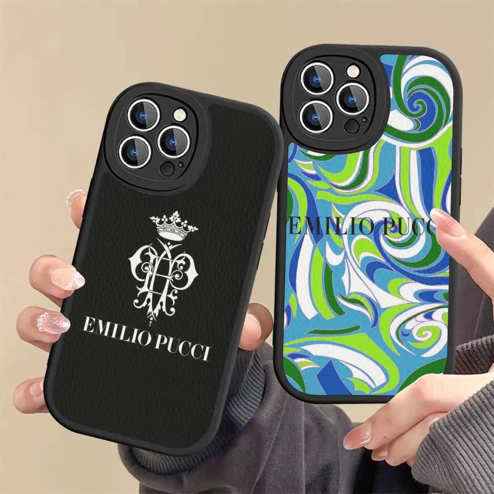 E-Emilio Logo Pucci Phone Case Hard Leather For IPhone 14 13 16 Mini 15 14 11 12 Pro Max Plus Fundas